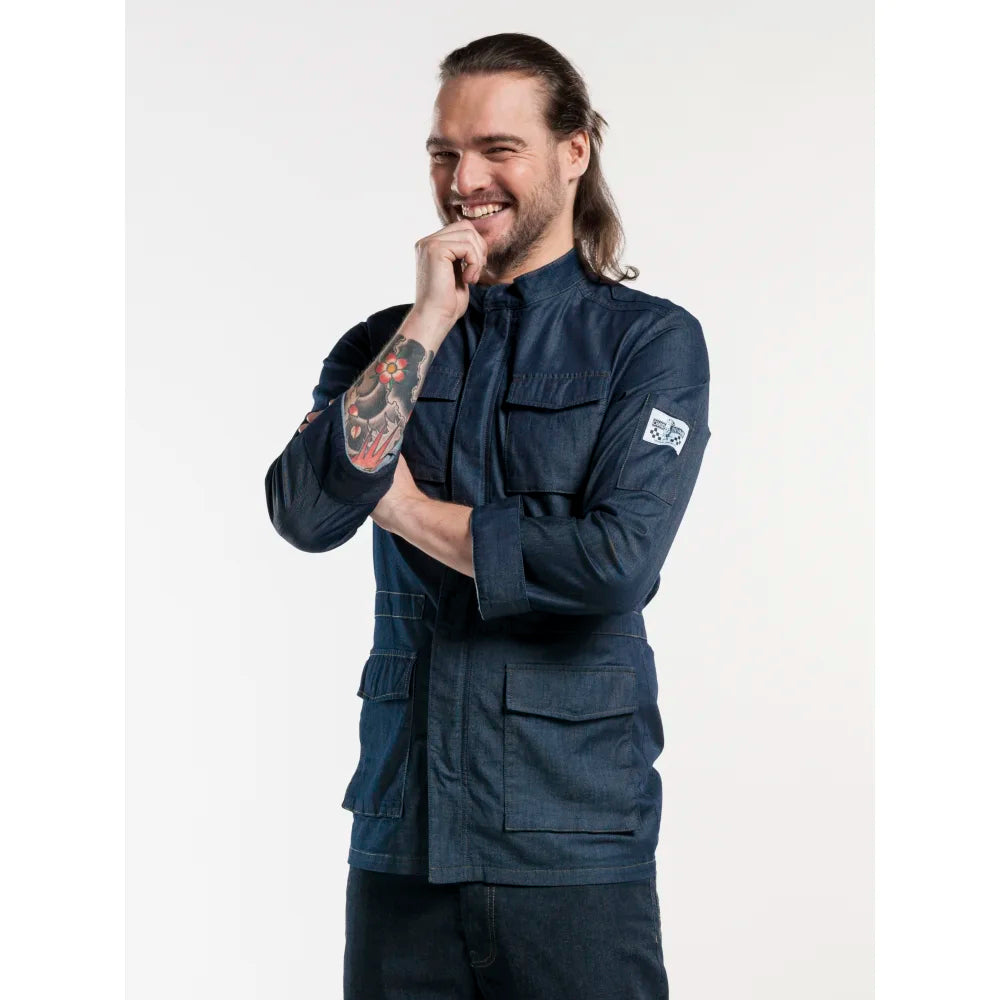 Chaud Devant Koksbuis Parka Blue Denim Stretch Donkerblauw