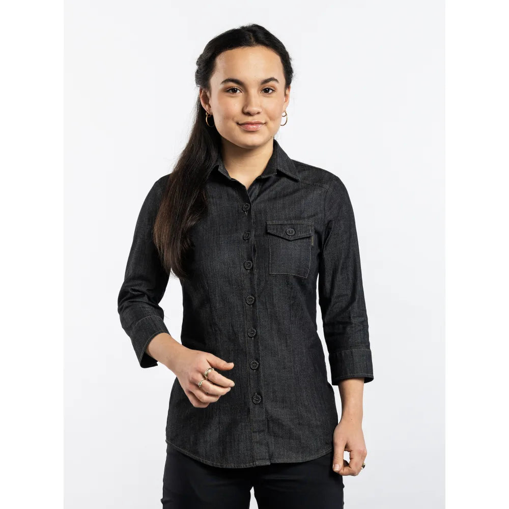 Chaud Devant Overhemd/Blouse Women Antra Denim 3/4 Sleeve Antraciet